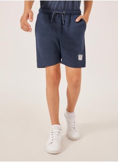 Styli Solid Drawstring Waist Shorts with Badge Detail  - Image 1