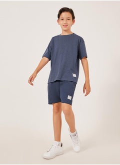 Styli Solid Drawstring Waist Shorts with Badge Detail  - Image 2