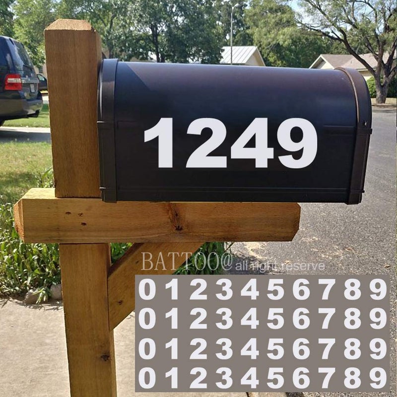 BATTOO Mailbox Numbers Sticker Decal Die Cut Bold Gothic Style Vinyl Number 2" Self Adhesive 4 Sets White for Mailbox, Signs, Window, Door, Cars, Trucks, Home, Business, Address Number, Indoor or Outdoor - Image 1