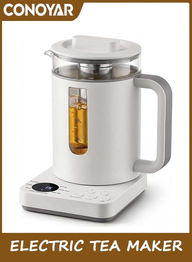 كونور صانع الشاي الكهربائي ، غلاية الشاي الزجاجية 1.2L مع مصفاة الشاي 45-100 ℃ التحكم في درجة الحرارة ، صانع تشاي للماء / الشاي / القهوة / مسحوق الحليب / شاي الفواكه وأكثر من ذلك ، شاشة رقمية ، 24 ساعة الحفاظ على الدفء - Image 1