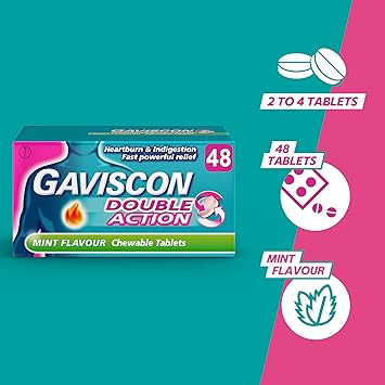 GAVISCON أقراص جافيسكون للحموضة وعسر الهضم - عمل مزدوج بنكهة النعناع - عبوة من 48 - Image 4