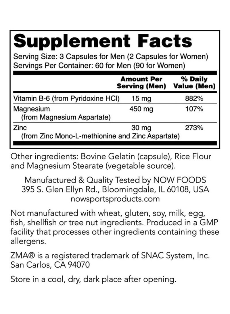 now Zma Zinc Magnesium And Vitamin B6 180 Capsules - Image 2