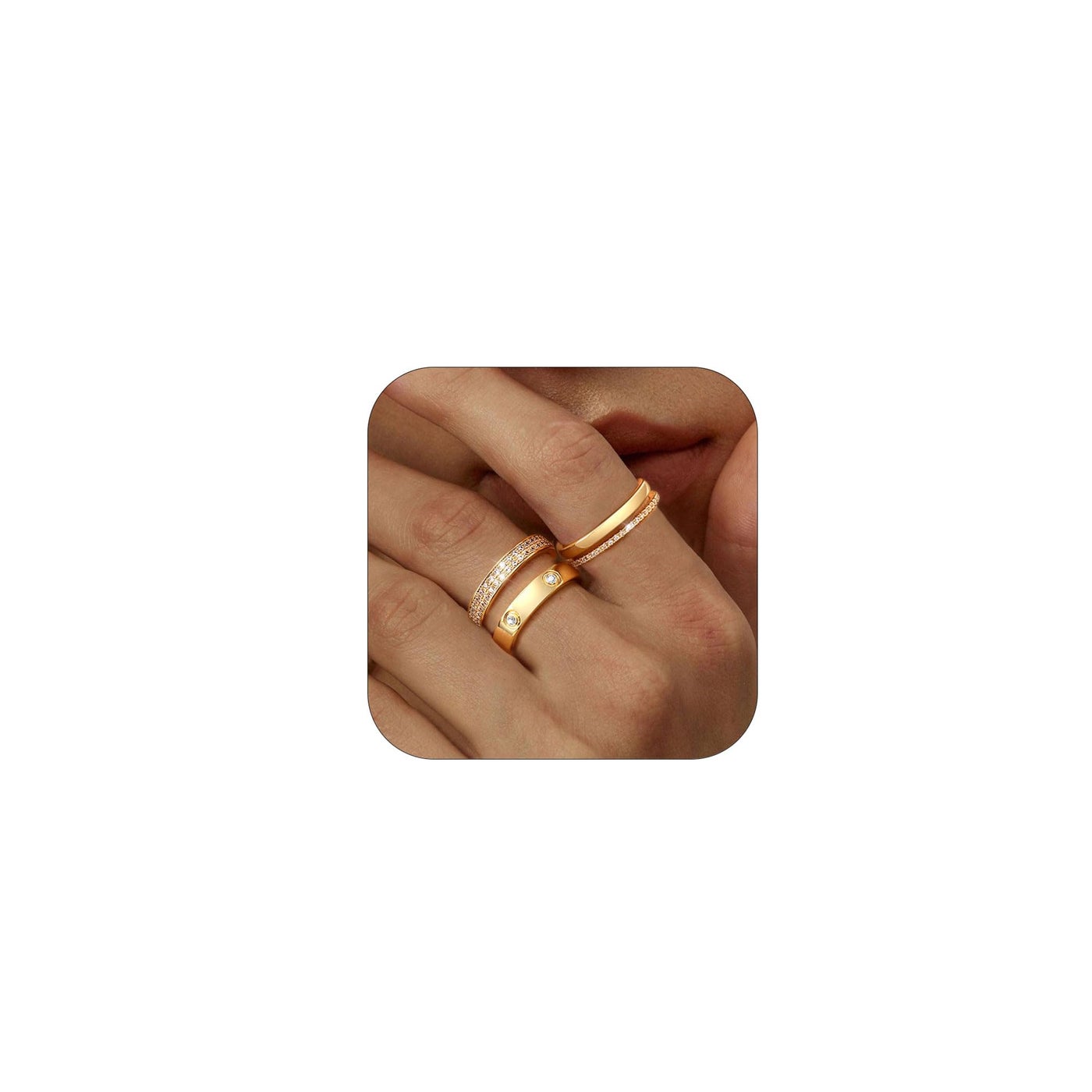 TOSGMY Gold Silver Rings for Women Non Tarnish Stackable Rings Trendy Dainty 18K Gold Plated Stacking Cubic Zirconia Thumb Ring Set Love Friendship Dual Band Rings Promise Wedding Engagement Rings Size 6 7 8 9 10 11