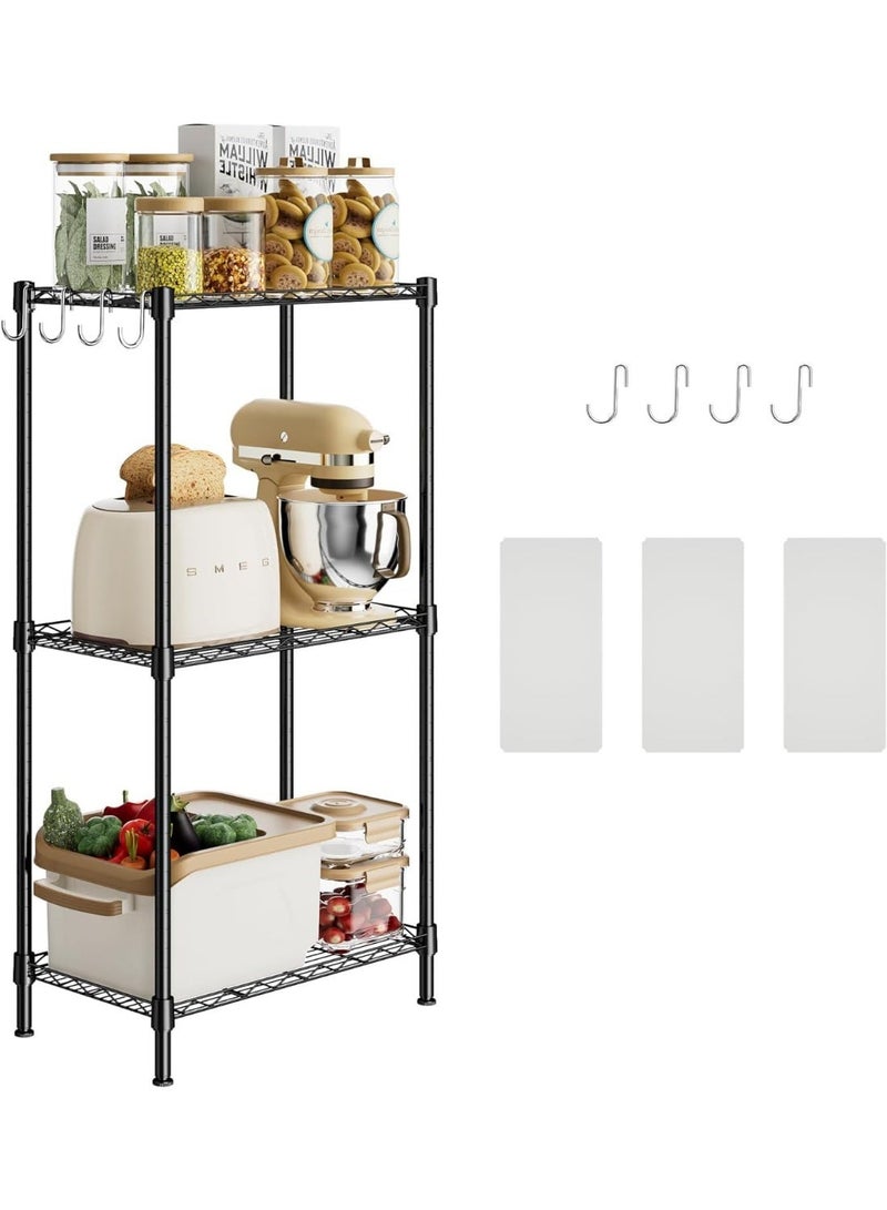 BLOOMING TIME 3 Tier Narrow Metal Wire Shelving Rack - Adjustable Steel Storage Shelves, Organizer for Kitchen, Pantry, Laundry, Office - Image 4