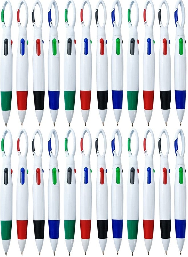 NSBELL 24PCS Plastic Carabiner Shuttle Pens 4-in-1 Retractable Ballpoint Pens Multicolor Pens with Buckle Keychain on Top for Office School Supplies Students Children Gift - Image 1