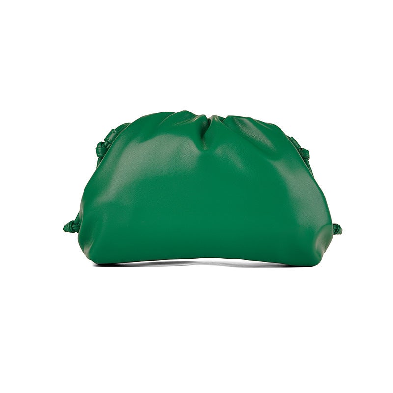 Cloud Pleated Clutch Small Korean Solid Soft Leather Evening Shoulder Bag Green