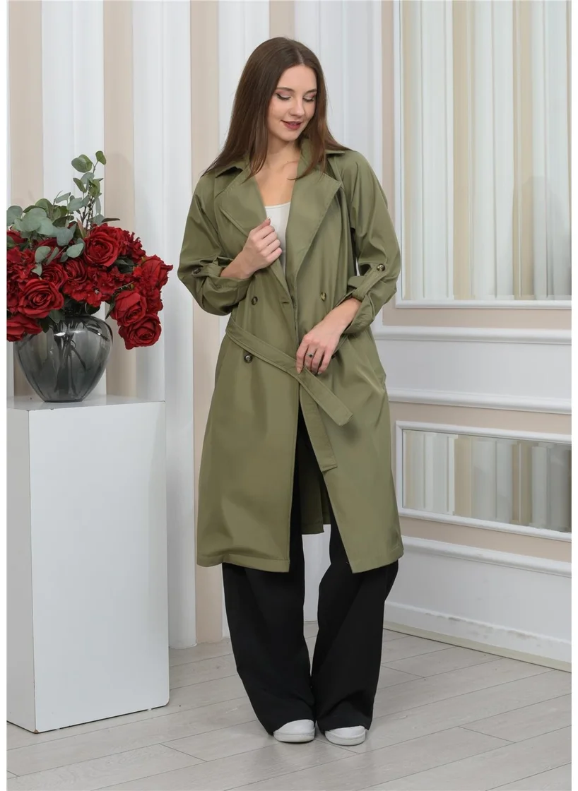 Nuseel New Season Oversize Long Trench Coat Aqua Green