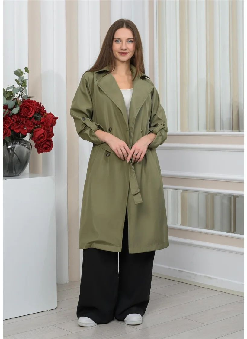 Nuseel New Season Oversize Long Trench Coat Aqua Green