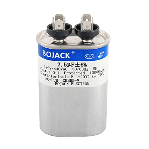 BOJACK 7.5 uF ±6% 7.5 MFD 370V/440V CBB65 Oval Run Start Capacitor for AC Motor Run or Fan Start and Cool or Heat Pump Air Conditione - Image 1