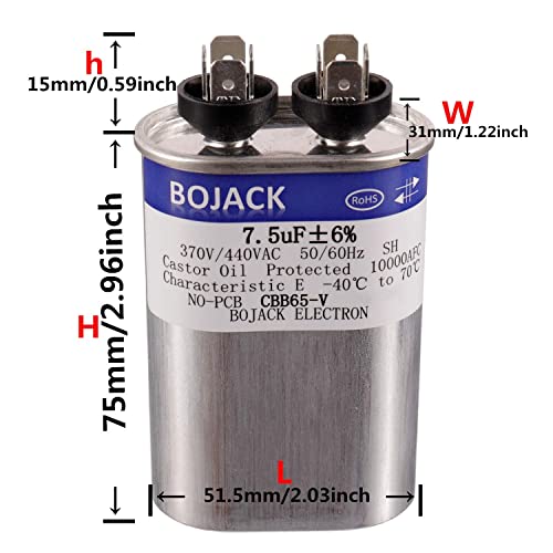 BOJACK 7.5 uF ±6% 7.5 MFD 370V/440V CBB65 Oval Run Start Capacitor for AC Motor Run or Fan Start and Cool or Heat Pump Air Conditione - Image 3
