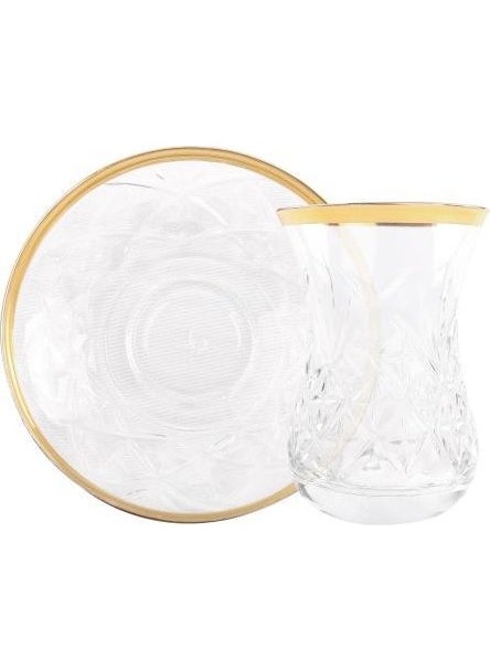 Paşabahçe Timeless Gold Gilded Tea Set for 6 People 