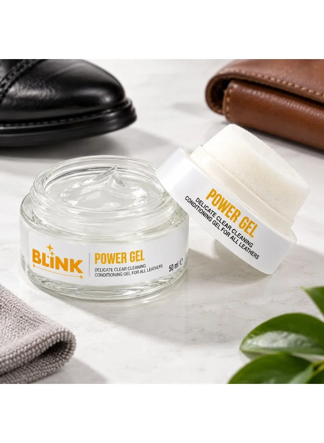 Blink BLINK Power Gel – Clear Leather Cleaner & Conditioner for All Leathers – Gentle, Non-Staining Formula with Sponge Applicator – 50ml