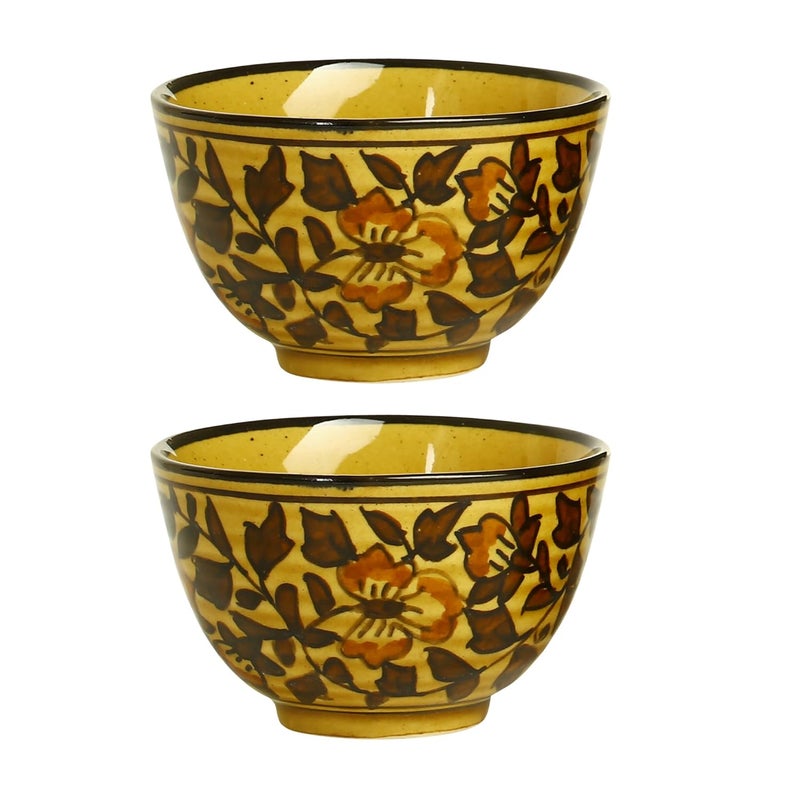 Caffeine caffeine Ceramic Handmade Mustard Leaf Dessert Bowl Set of 12 - Image 2