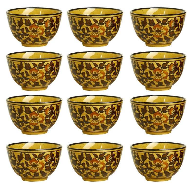 Caffeine caffeine Ceramic Handmade Mustard Leaf Dessert Bowl Set of 12 - Image 1