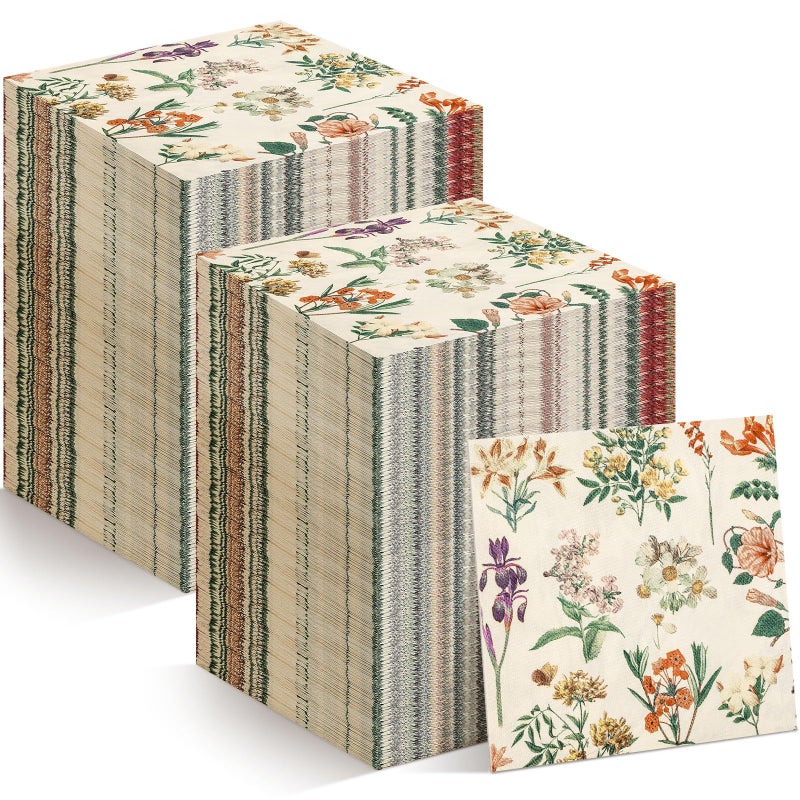 Tatuo Tatuo Floral Paper Napkins Watercolor Floral Guest Napkins Vintage Wild Flower Disposable Hand Towels Flower Decorative Paper Guest for Bathroom Wedding Birthday Party (200 Pieces 6.5 x 6.5 Inch)  - Image 1