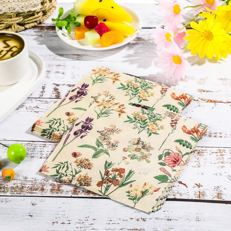 Tatuo Tatuo Floral Paper Napkins Watercolor Floral Guest Napkins Vintage Wild Flower Disposable Hand Towels Flower Decorative Paper Guest for Bathroom Wedding Birthday Party (200 Pieces 6.5 x 6.5 Inch)  - Image 4