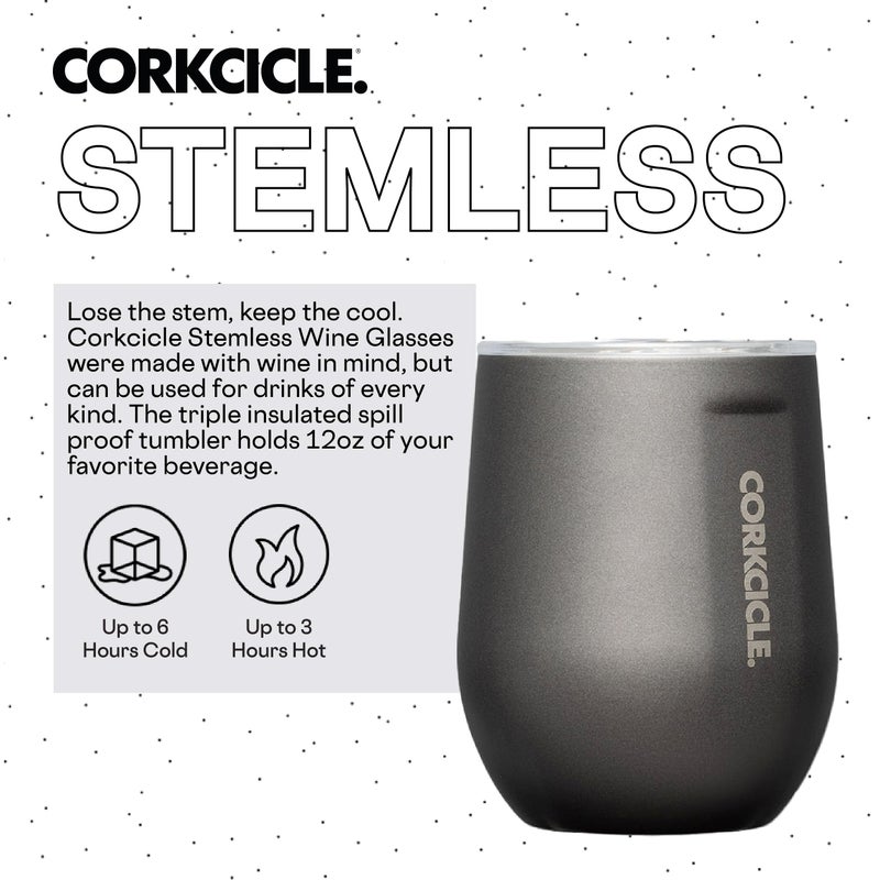 Corkcicle Stemless Insulated Wine Glass Tumbler  Ceramic Slate  12 oz - Stainless Steel Stemless Wine Glass Keeps Beverages Cold for 6 Hours  Hot for 3 Hours - Non-Slip  Easy-Grip Insulated Cup - Image 2