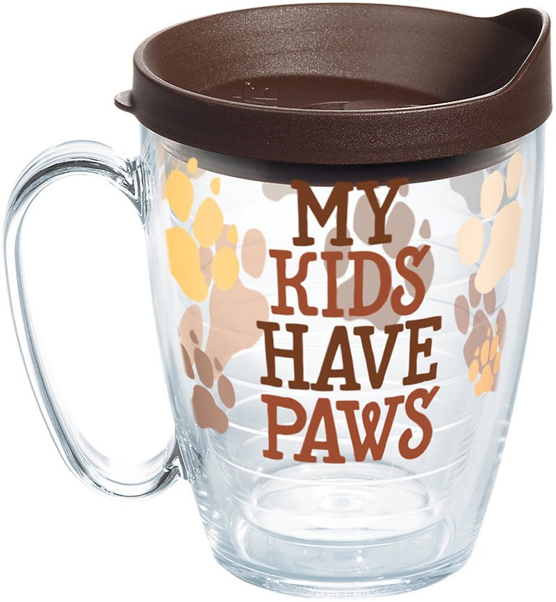 Tervis My Kids Have Paws Made in USA Double Walled Insulated Tumbler Travel Cup Keeps Drinks Cold  Hot 16oz Mug with Handle Clear