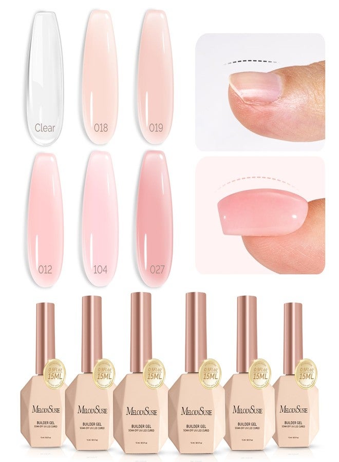 MelodySusie 6PCS 15ML Nude Pink Base Colors Clear Builder Gel Set for Nails Thickening,Soak Off UV Extension Gel,Rhinestone Nail Glue in a Bottle for Nail Art Design Gift for Women - Image 1