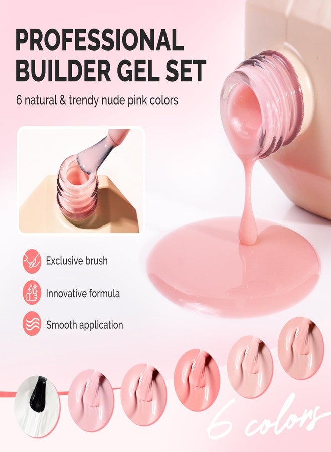 MelodySusie 6PCS 15ML Nude Pink Base Colors Clear Builder Gel Set for Nails Thickening,Soak Off UV Extension Gel,Rhinestone Nail Glue in a Bottle for Nail Art Design Gift for Women - Image 3