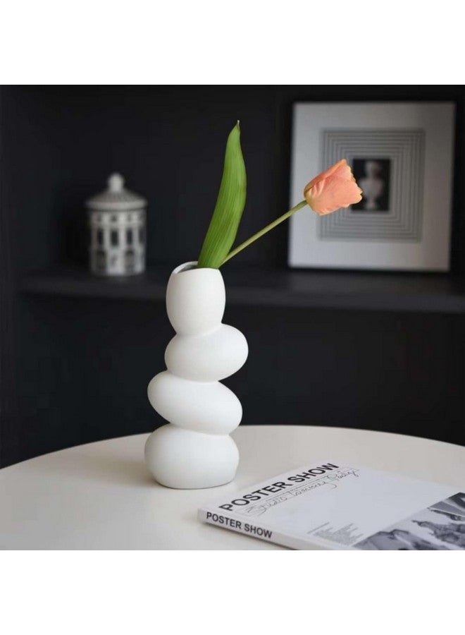 ecofynd Ceramic Flower Pebble Vase, 10-inch White Vase for Home Decor Showpiece, Centrepiece for Wedding Dinner Table Party Living Room Office Bedroom, Modern Decorative Gift (CPOT038) - Image 3
