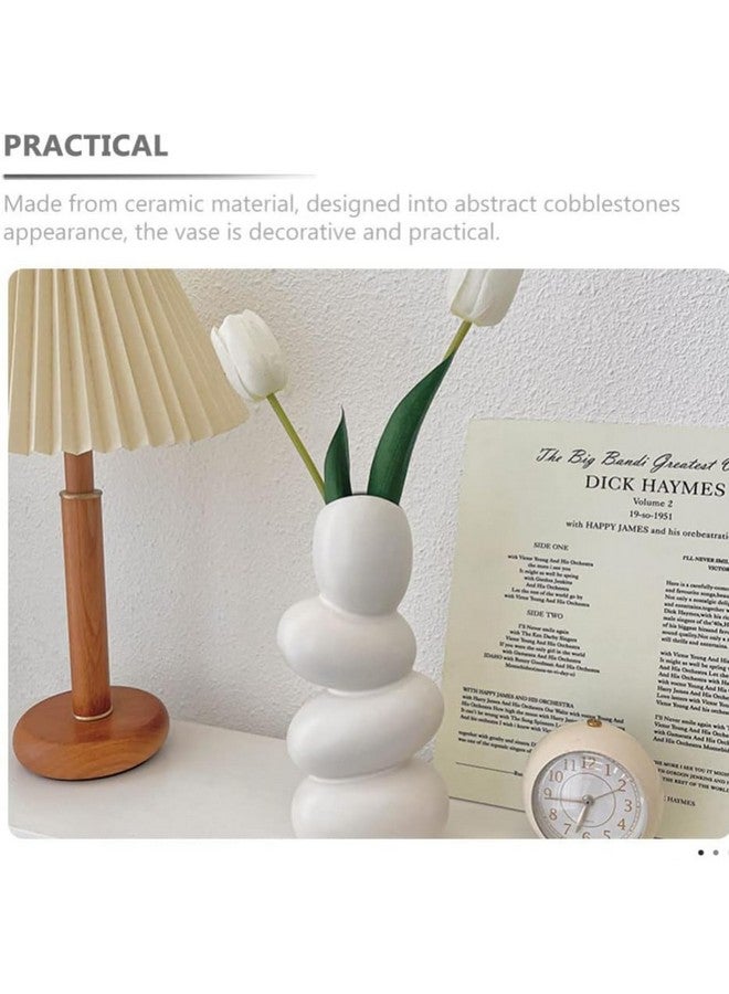 ecofynd Ceramic Flower Pebble Vase, 10-inch White Vase for Home Decor Showpiece, Centrepiece for Wedding Dinner Table Party Living Room Office Bedroom, Modern Decorative Gift (CPOT038) - Image 4