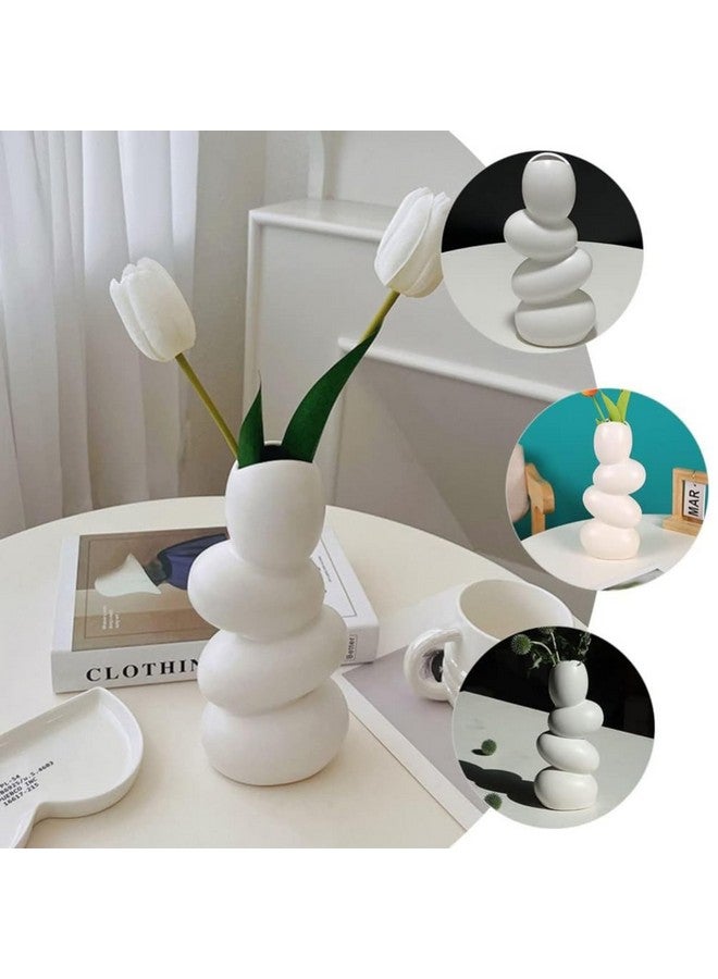 ecofynd Ceramic Flower Pebble Vase, 10-inch White Vase for Home Decor Showpiece, Centrepiece for Wedding Dinner Table Party Living Room Office Bedroom, Modern Decorative Gift (CPOT038) - Image 5