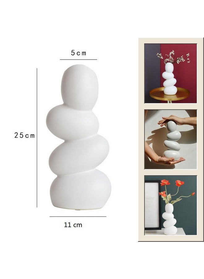 ecofynd Ceramic Flower Pebble Vase, 10-inch White Vase for Home Decor Showpiece, Centrepiece for Wedding Dinner Table Party Living Room Office Bedroom, Modern Decorative Gift (CPOT038) - Image 2