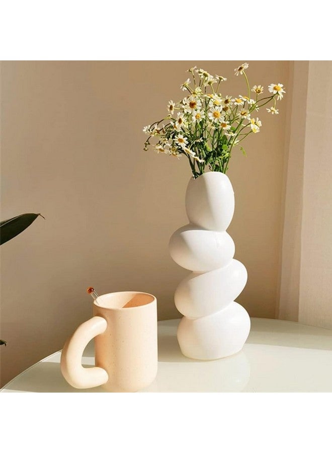 ecofynd Ceramic Flower Pebble Vase, 10-inch White Vase for Home Decor Showpiece, Centrepiece for Wedding Dinner Table Party Living Room Office Bedroom, Modern Decorative Gift (CPOT038) - Image 1