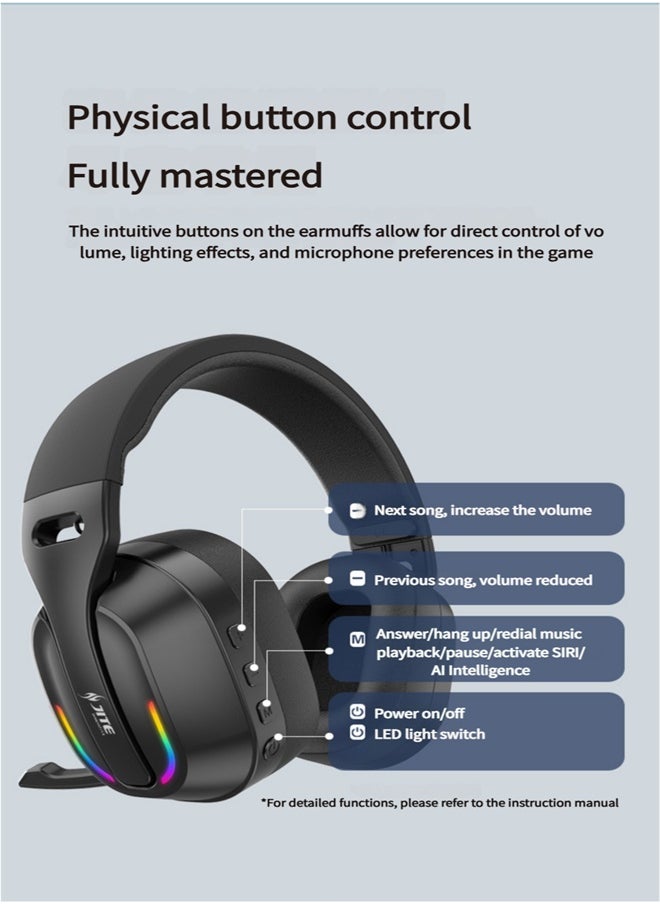 Wireless Headset, Gaming, Computer, Mobile Phone, RGB Luminous Headset, Bluetooth 5.4, Black