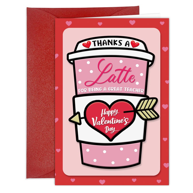 HEYINSHEN Teacher Valentine's Day Cards Coffee Thank You Teacher Card From Students Valentines Day Teachers Cards with Envelope Valentine's Day Greeting Card for Teachers Happy Valentines Day Gift Card - Image 1