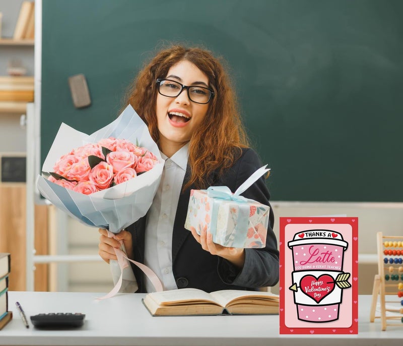 HEYINSHEN Teacher Valentine's Day Cards Coffee Thank You Teacher Card From Students Valentines Day Teachers Cards with Envelope Valentine's Day Greeting Card for Teachers Happy Valentines Day Gift Card - Image 3