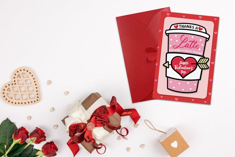 HEYINSHEN Teacher Valentine's Day Cards Coffee Thank You Teacher Card From Students Valentines Day Teachers Cards with Envelope Valentine's Day Greeting Card for Teachers Happy Valentines Day Gift Card - Image 5