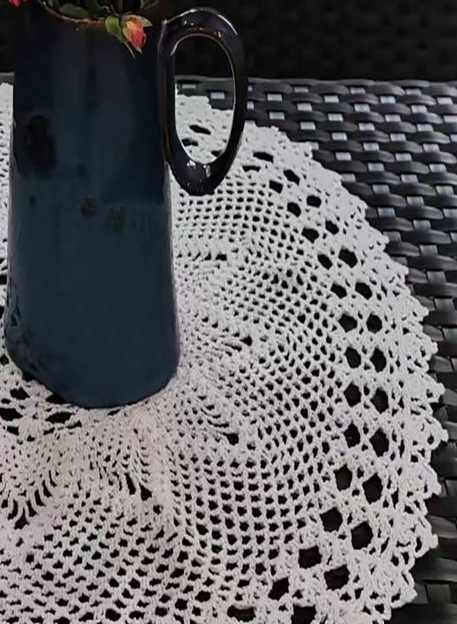 Phantomon 22 Inch Lace Doilies Table Placemats Handmade Crochet Round Knitted Farmhouse Tablecloths Waterlily, 100% Cotton (Beige) - Image 5
