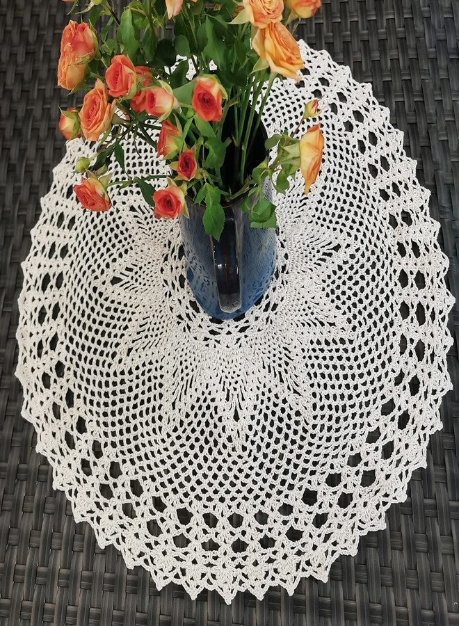 Phantomon 22 Inch Lace Doilies Table Placemats Handmade Crochet Round Knitted Farmhouse Tablecloths Waterlily, 100% Cotton (Beige) - Image 2