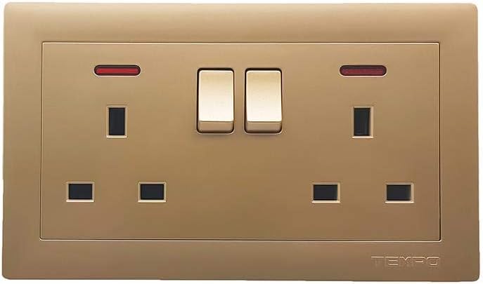 DOUBLE 13A SWITCHED SOCKET WITH NEON 7x14 GOLD