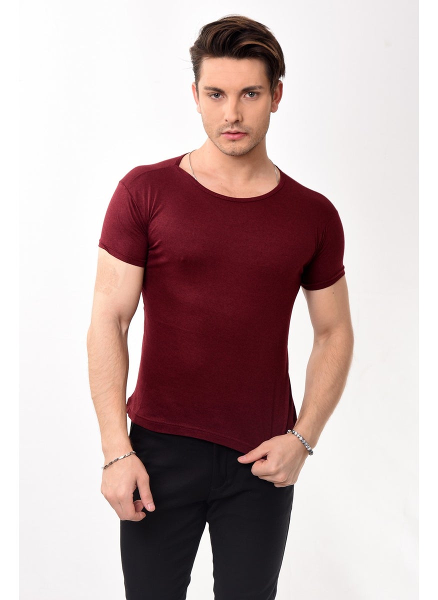 Belifanti Collection تي شيرت أساسي بقلنسوة مريح للرجال بأكمام قصيرة اللون كرز أحمر  - Image 1