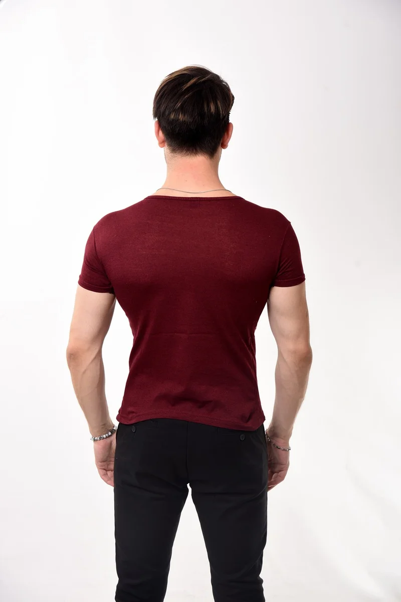 Belifanti Collection Men's Slim Fit Basic Crew Neck Short Sleeve T-Shirt T-Shirt Claret Red