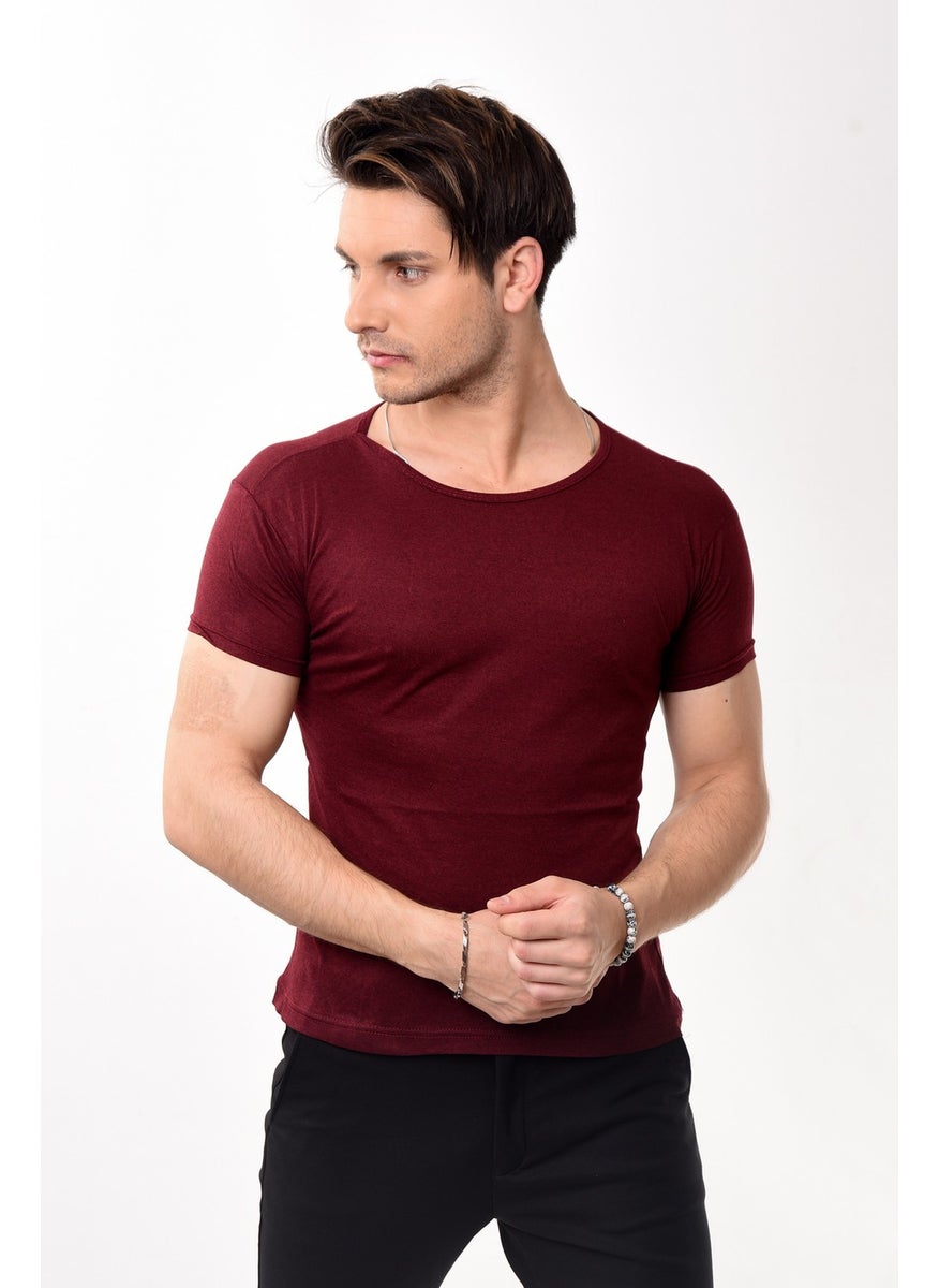 Belifanti Collection تي شيرت أساسي بقلنسوة مريح للرجال بأكمام قصيرة اللون كرز أحمر  - Image 3