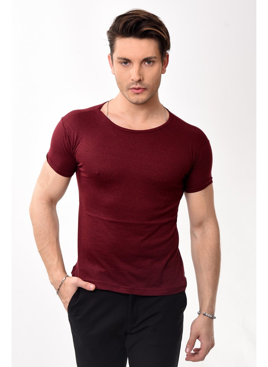 Belifanti Collection تي شيرت أساسي بقلنسوة مريح للرجال بأكمام قصيرة اللون كرز أحمر  - Image 4