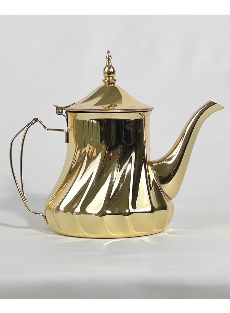 اتش تي اتش النمط العربي الكلاسيكي محفور تصميم القهوة دلة وعاء الصدأ قسط الفولاذ المقاوم للصدأ إبريق الشاي مرآة إنهاء غلاية القهوة من السهل صب صنبور غلاية الشاي مع غطاء مفصلي ومقبض مريح غسالة صحون آمنة التعريفي إبريق الشاي الآمن لمكتب المنزل 24/35/48/60 أوقية - Image 1