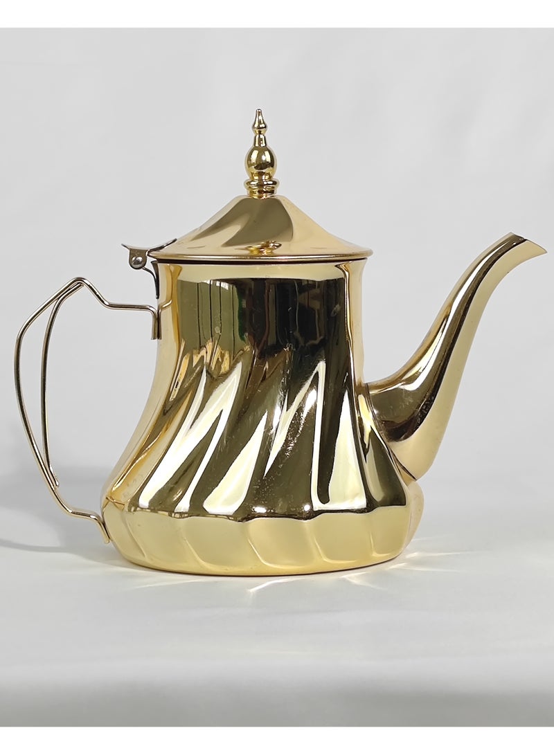 اتش تي اتش النمط العربي الكلاسيكي محفور تصميم القهوة دلة وعاء الصدأ قسط الفولاذ المقاوم للصدأ إبريق الشاي مرآة إنهاء غلاية القهوة من السهل صب صنبور غلاية الشاي مع غطاء مفصلي ومقبض مريح غسالة صحون آمنة التعريفي إبريق الشاي الآمن لمكتب المنزل 24/35/48/60 أوقية - Image 2