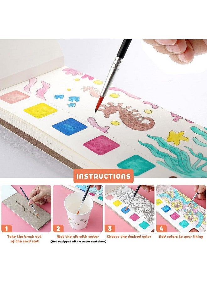 Qolixs Pocket Watercolor Book - 20 Sheets Water Painting Patterns With Art Brush for Kids, Toddlers - Cartoon Painting Kit - Portable Travel Watercolor Set - Image 5