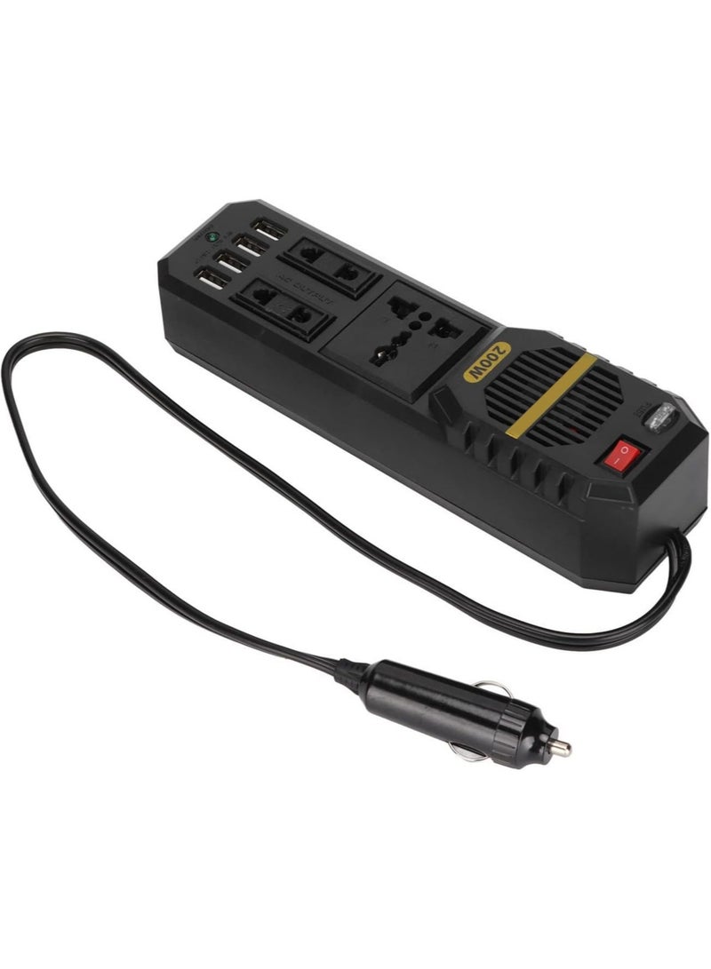 ELTRAZONE Power Inverter 200W 3 AC Socket 4Power Inverter 200W 4 USB Ports - Image 1