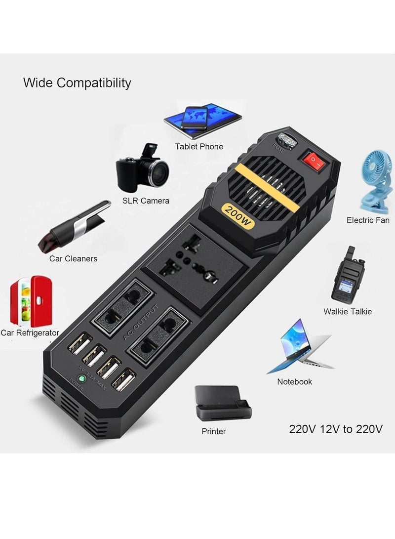 ELTRAZONE Power Inverter 200W 3 AC Socket 4Power Inverter 200W 4 USB Ports - Image 2