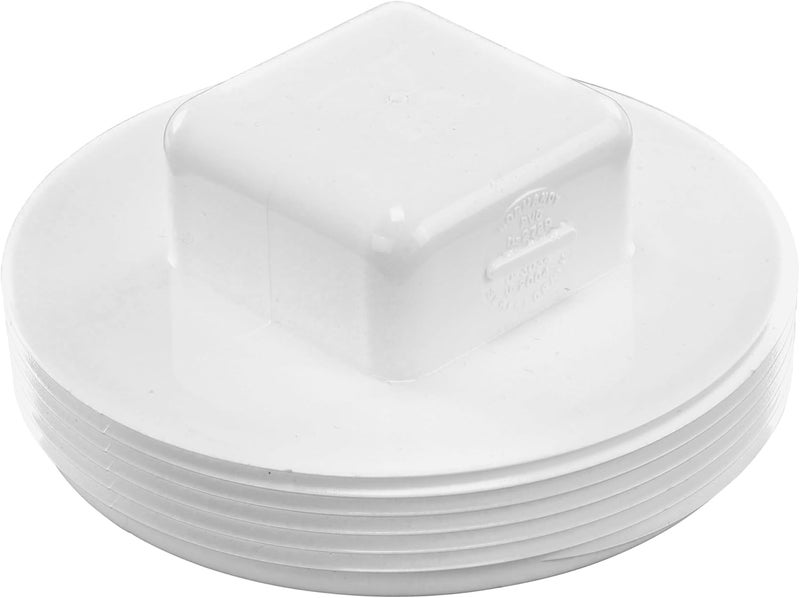 NDS 41P8 PVC S&D Cleanout Plug, with 4-Inch MPT Connection, Works with 4-Inch FPT drain fittings attached to Sewer and Drain Pipe, White - Image 1