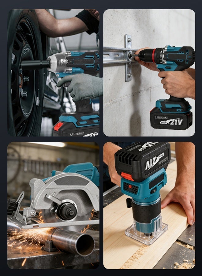 ALongDeng 21V Brushless 8-Piece Professional Power Tool Set with 4 Batteries & 1 Charger - Including Drill, Wrench, Angle Grinder, Rotary Hammer, Trimmer, Jigsaw, Reciprocating Saw, and Cutter - All-in-One Toolbox for Home Improvement and Maintenance - Image 3