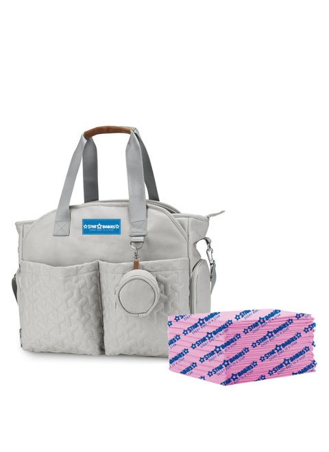 Star Babies Pack of 2 (Diaper Portable Bag with Pacifier Bag Large-capacity, Disposable Changing mat 10pcs)-Khaki