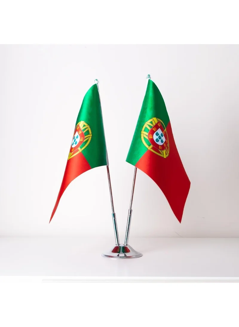 Zc Bayrak Zc Flag Portugal 2 Piece Table Flag Satin Fabric Digital Printing 15x22,5 cm