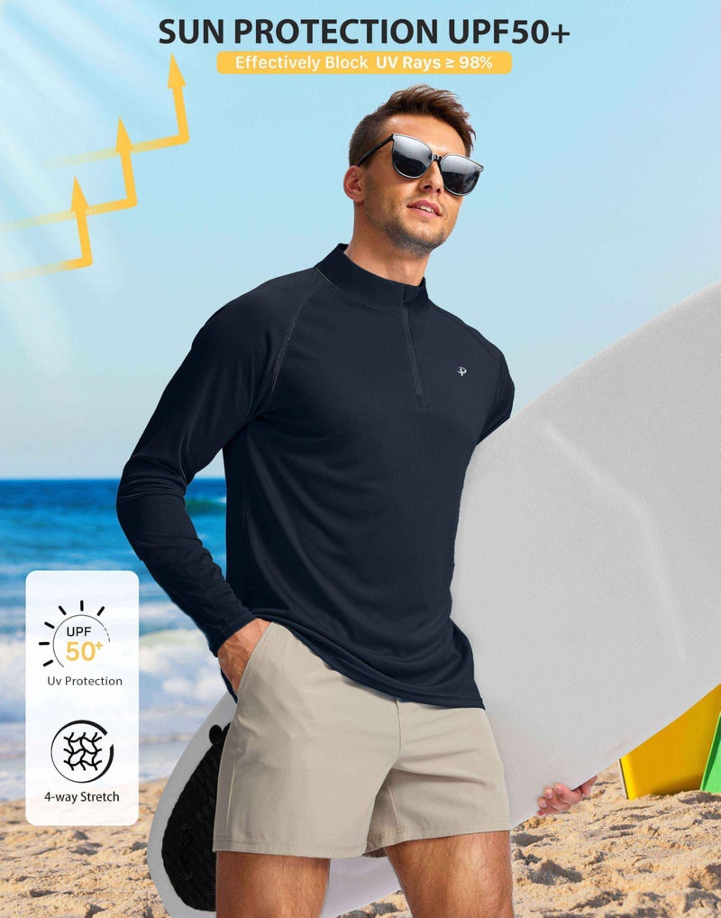Pudolla Men's Fishing Shirts Long Sleeve Running Shirts for Men SPF Shirts for Men 1/4 Zip Up Rash Guard for Men(Navy Blue S) - Image 4
